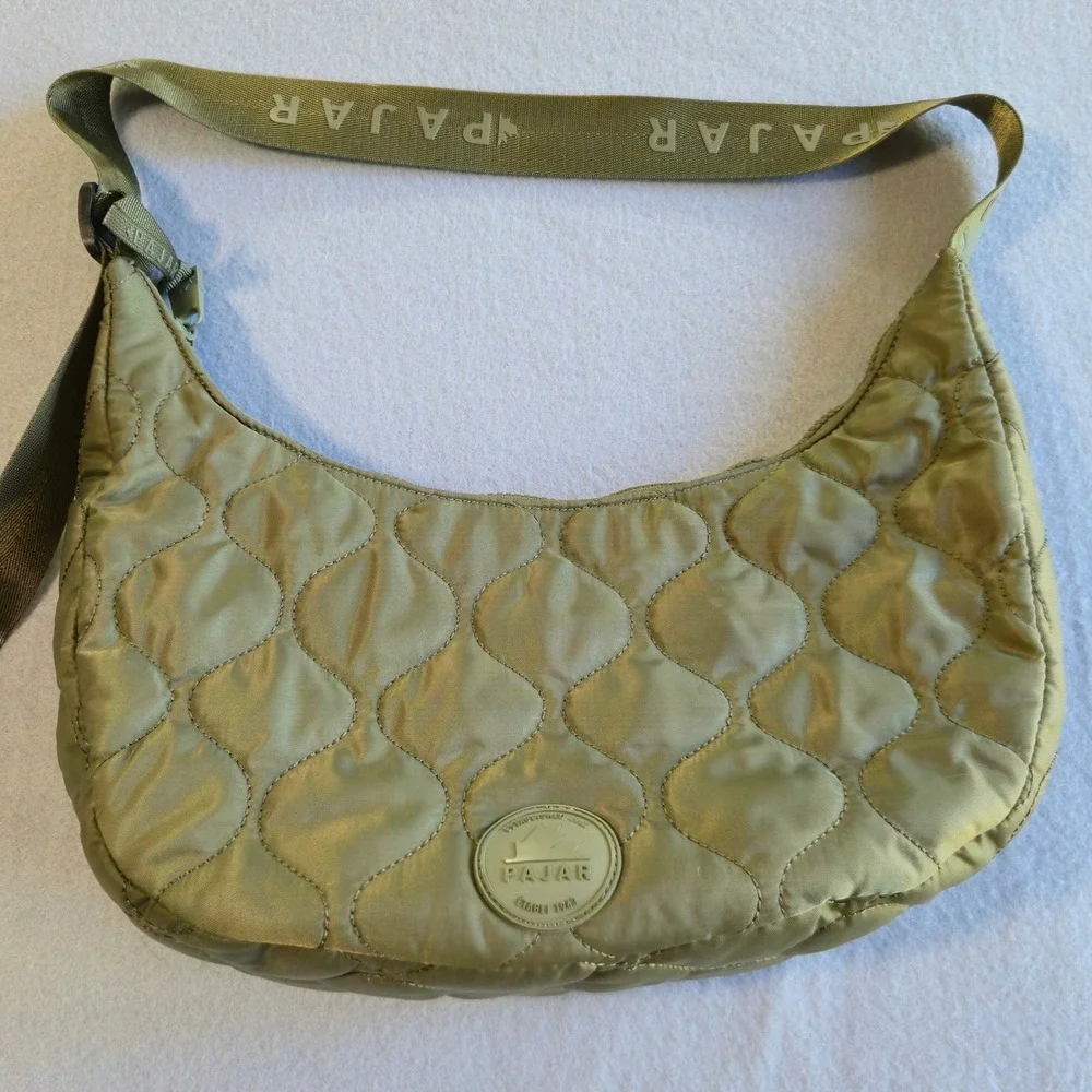 Pajar Canada Hobo Bag Womens Large Olive Green Quilted Puffer‎ Nylon Logo Strap